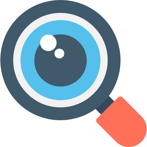 Magnifying glass with a blue eye in the center.