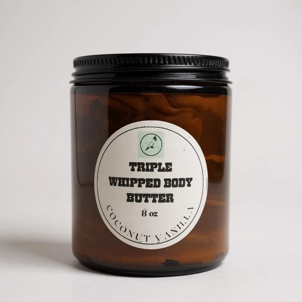 Coconut Vanilla Triple Whipped Body Butter – 8oz Handmade Silky Moisturizer for Hydrating and Nourishing Skin