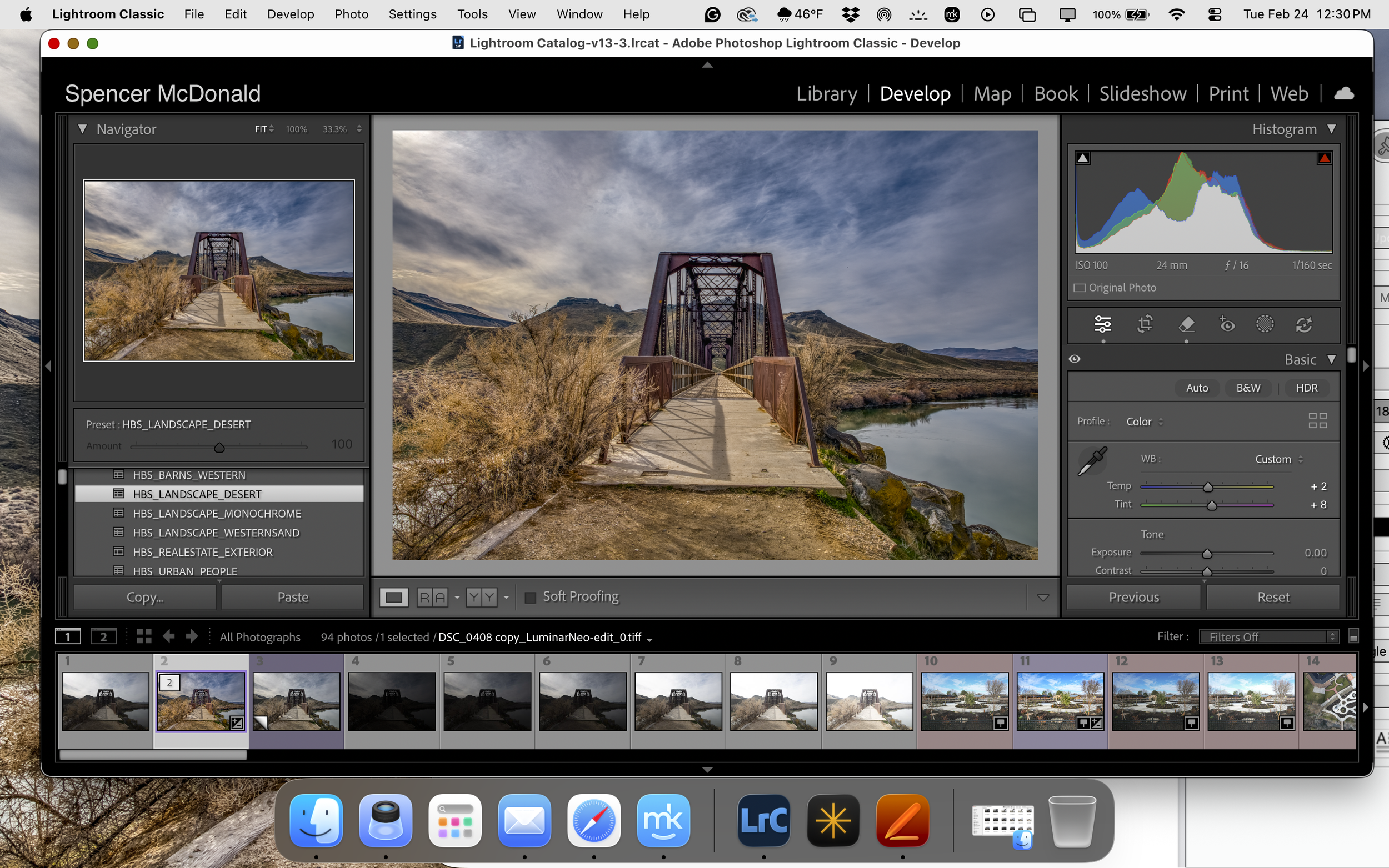Adobe Lightroom Classic editing workflow for Melba Idaho Guffy Bridge landscape image