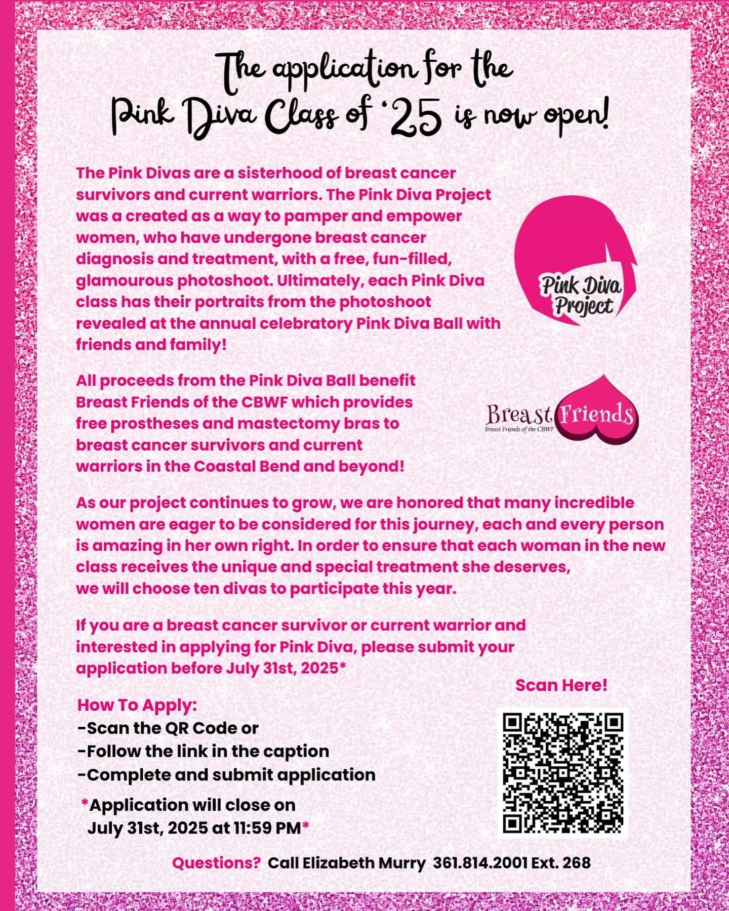 🎀 We have an exciting announcement! 🎀

In preparation for the upcoming Pink Diva Style Show in October and Pink Diva Ball in January benefitting Breast Friends of CBWF, we are ready to welcome a new class of fabulous Divas!

✨The application for th