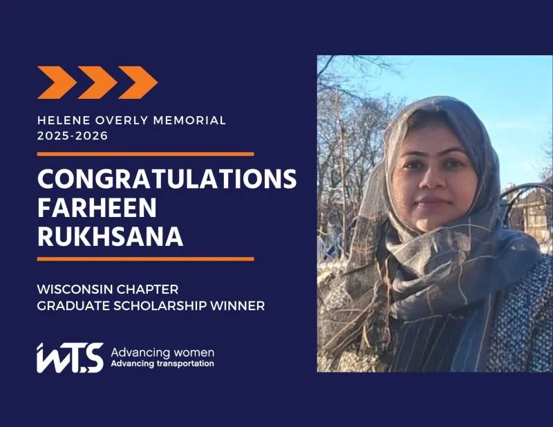 A congratulatory certificate for Farheen Rukhsa for winning the Wisconsin Chapter Graduate Scholarship, with a photo of Farheen Rukhsa in a scarf outdoors on a sunny day with trees in the background.