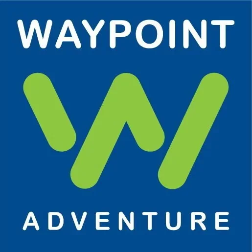 WayPoint Adventure logo with green stylized 'W' on a blue background and white text.
