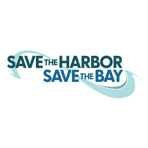 Logo with the text 'Save the Harbor Save the Bay' and a stylized wave design.