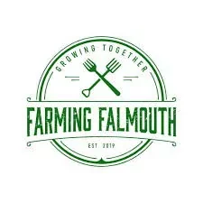 Logo for Farming Falmouth featuring a fork and knife crossed, with the text 'Growing Together' and 'Farming Falmouth'