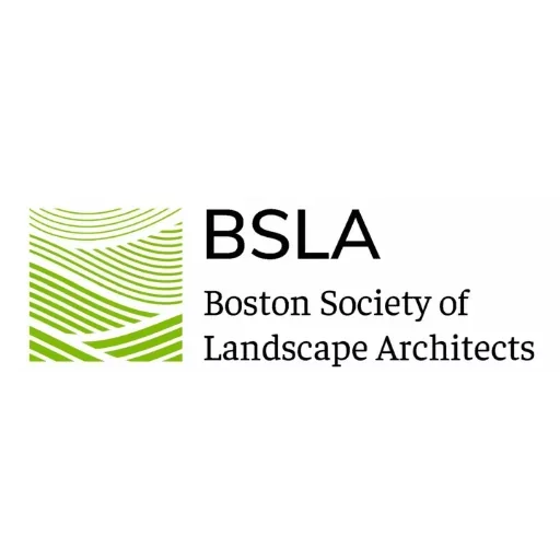 Logo of the Boston Society of Landscape Architects with green stylized landscape lines and black text