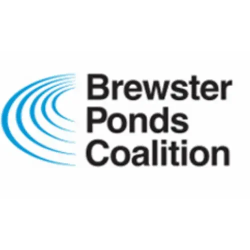 Logo of the Brewster Ponds Coalition with blue curved lines and black text