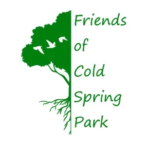 A green tree with birds and roots on the left, and the text 'Friends of Cold Spring Park' on the right.
