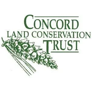 Logo for Concord Land Conservation Trust featuring green text and an illustration of a group of people planting a tree.