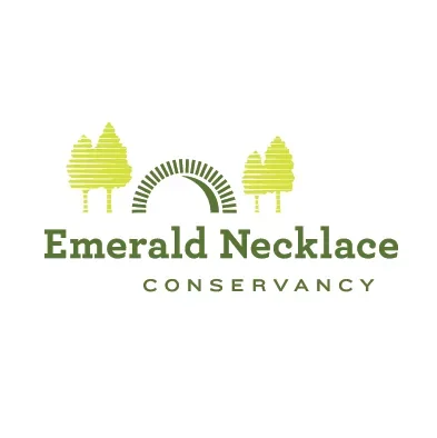 Logo for Emerald Necklace Conservancy featuring two trees, a rainbow, and text