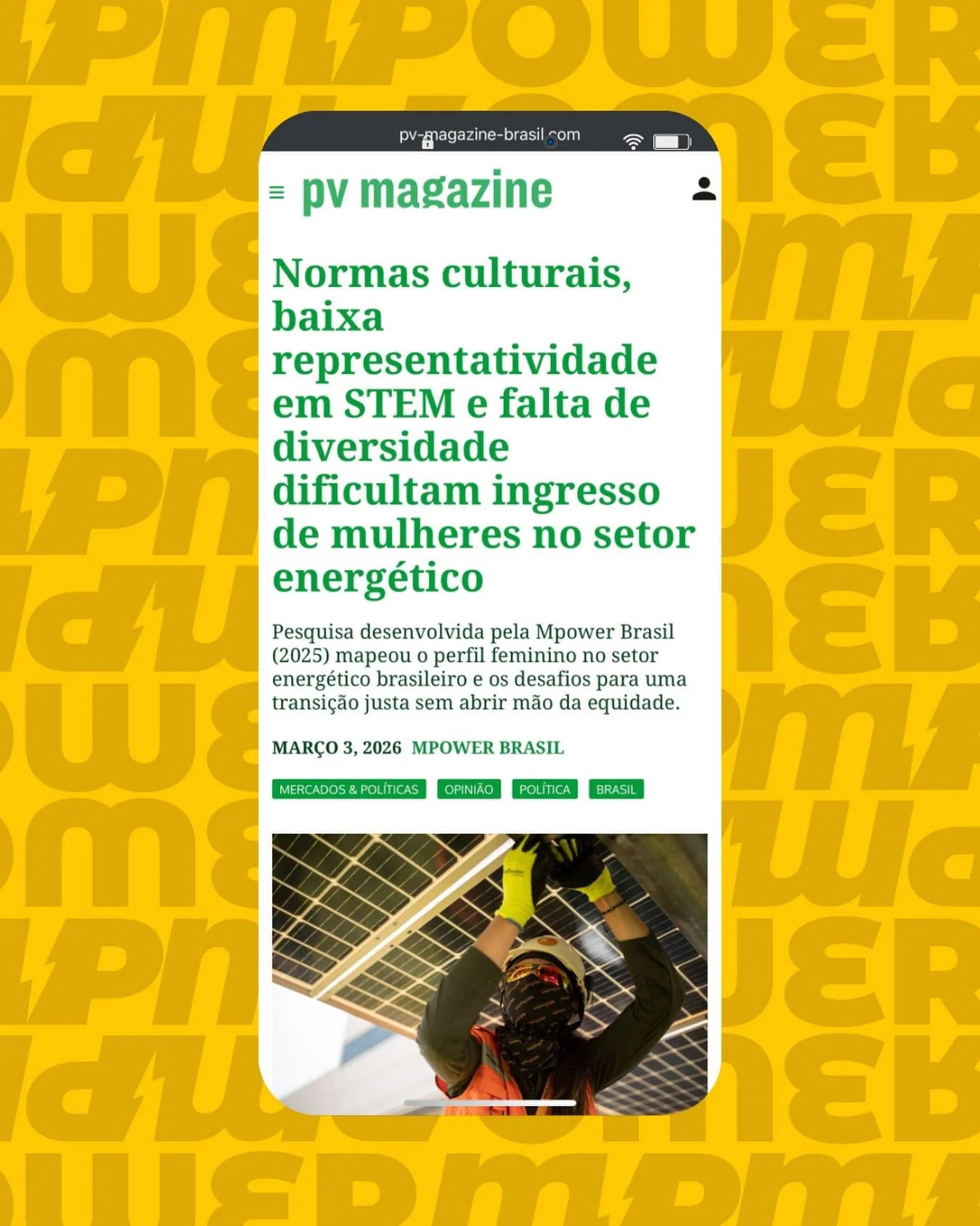 ⚡ A transi&ccedil;&atilde;o energ&eacute;tica precisa ser tamb&eacute;m uma transi&ccedil;&atilde;o justa e inclusiva.

Um artigo publicado na pv magazine Brasil, assinado por Natalia Figueiredo, volunt&aacute;ria e L&iacute;der de Marketing e Desenv