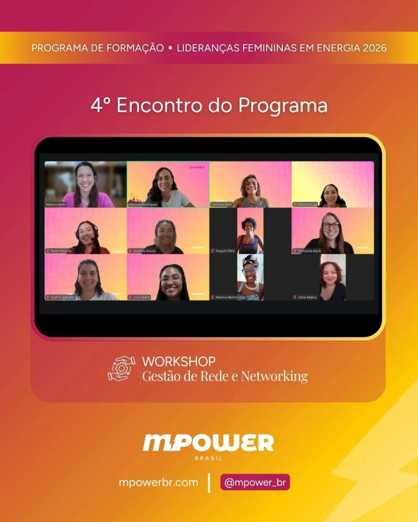 4&ordm; encontro ⚡A turma 2026 do Programa de Forma&ccedil;&atilde;o de Lideran&ccedil;as Femininas em Energia da MPower Brasil segue construindo repert&oacute;rio, presen&ccedil;a e rede.

No &uacute;ltimo s&aacute;bado, 25/04, @annematosr , @camila