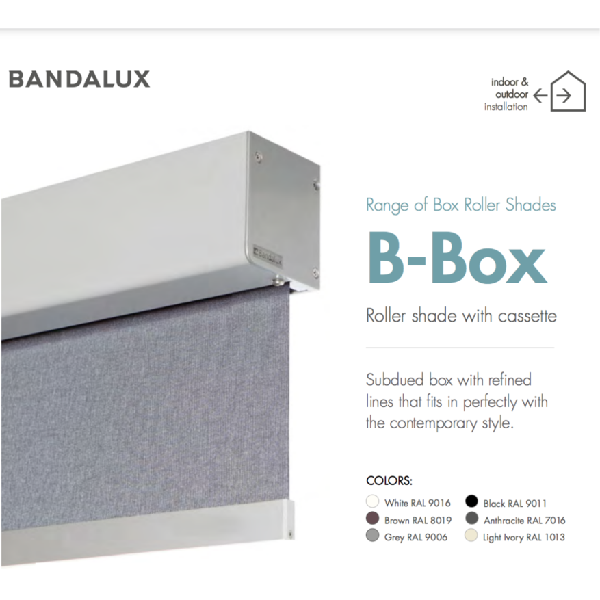 Roller blind from b-box range with additional details.