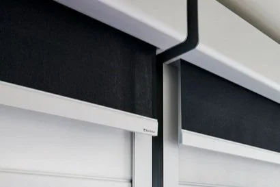 Bottom bar and fabric colours of b box duo range roller blinds from Bandalux.