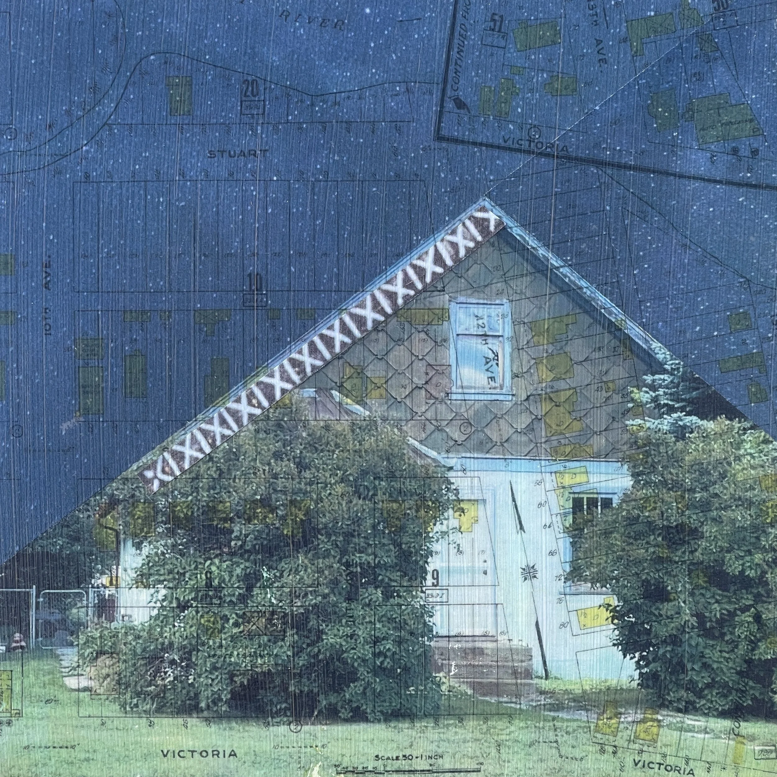 K. Thoreson. Steps. Laser transfer and mixed media on birch. 2026