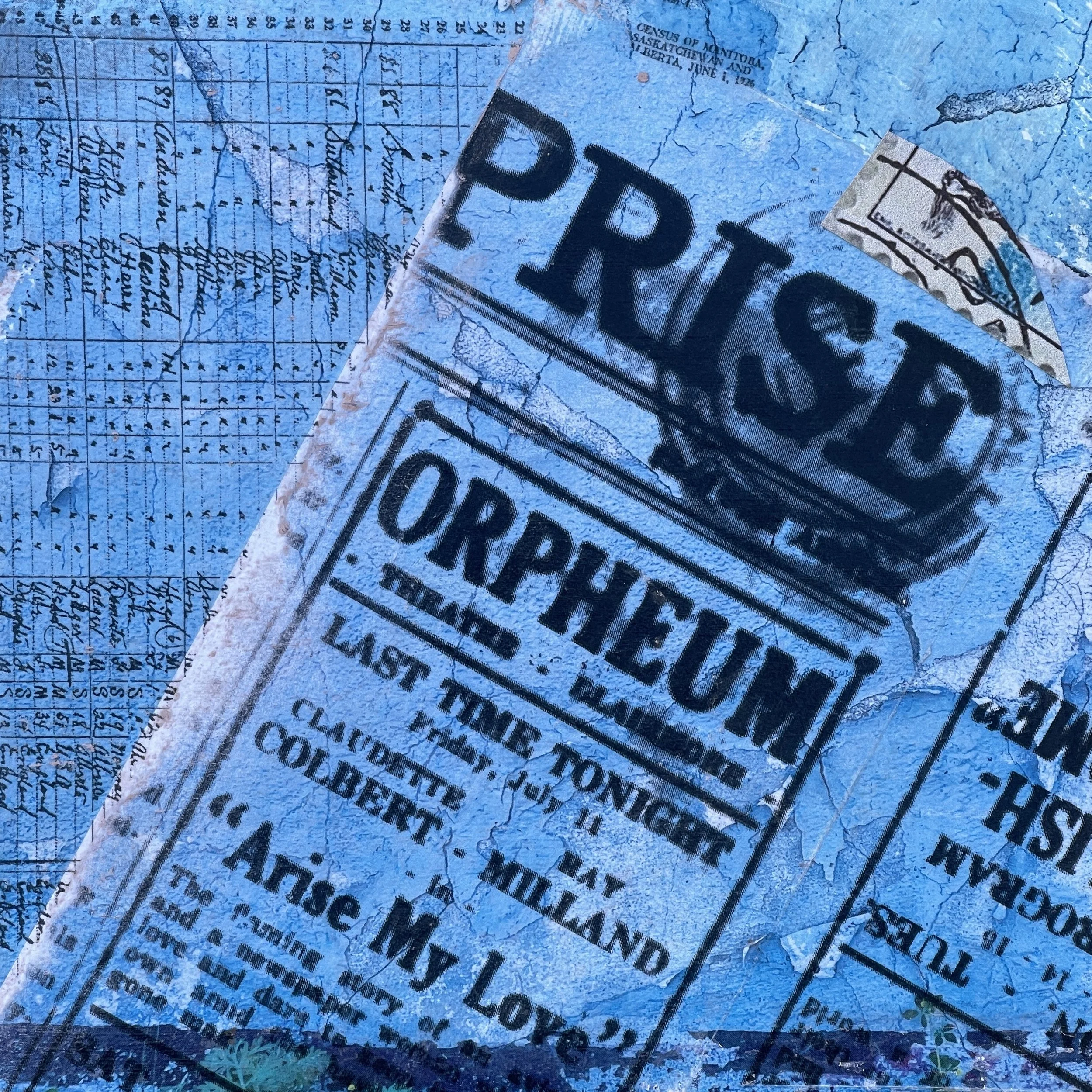 K. Thoreson. Orpheum. Laser transfer and mixed media on birch. 2026