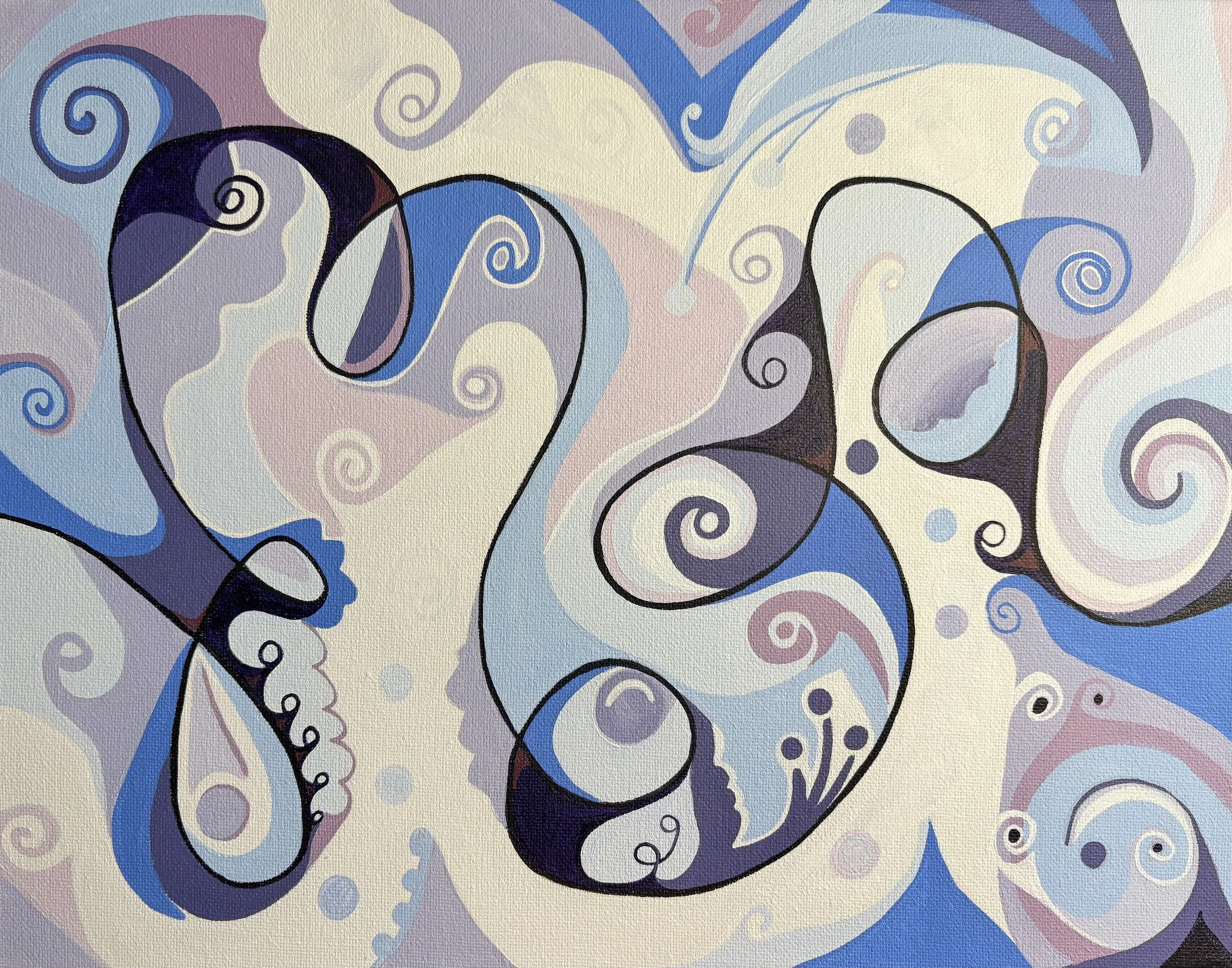 blue, purple white swirls, abstract oil painting, line art, whimsical,