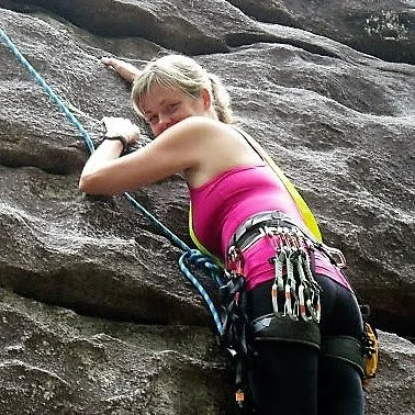 A Hippie Chick getting ready to rock climb