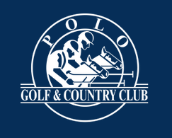 Logo of Polo Golf & Country Club featuring a man on horseback hitting a golf ball.