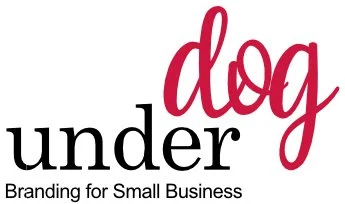 Text-based logo reading 'dog under' with 'dog' in red cursive and 'under' in black, with smaller text 'Branding for Small Business' below.