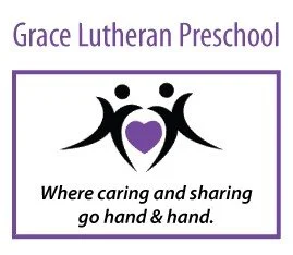 Logo for Grace Lutheran Preschool with the tagline 'Where caring and sharing go hand & hand.'