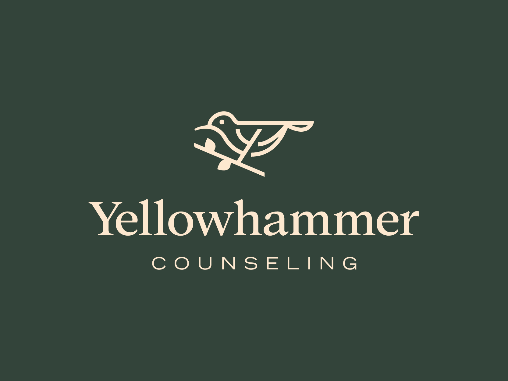 Logo for Yellowhammer Counseling featuring a stylized bird design on a green background.