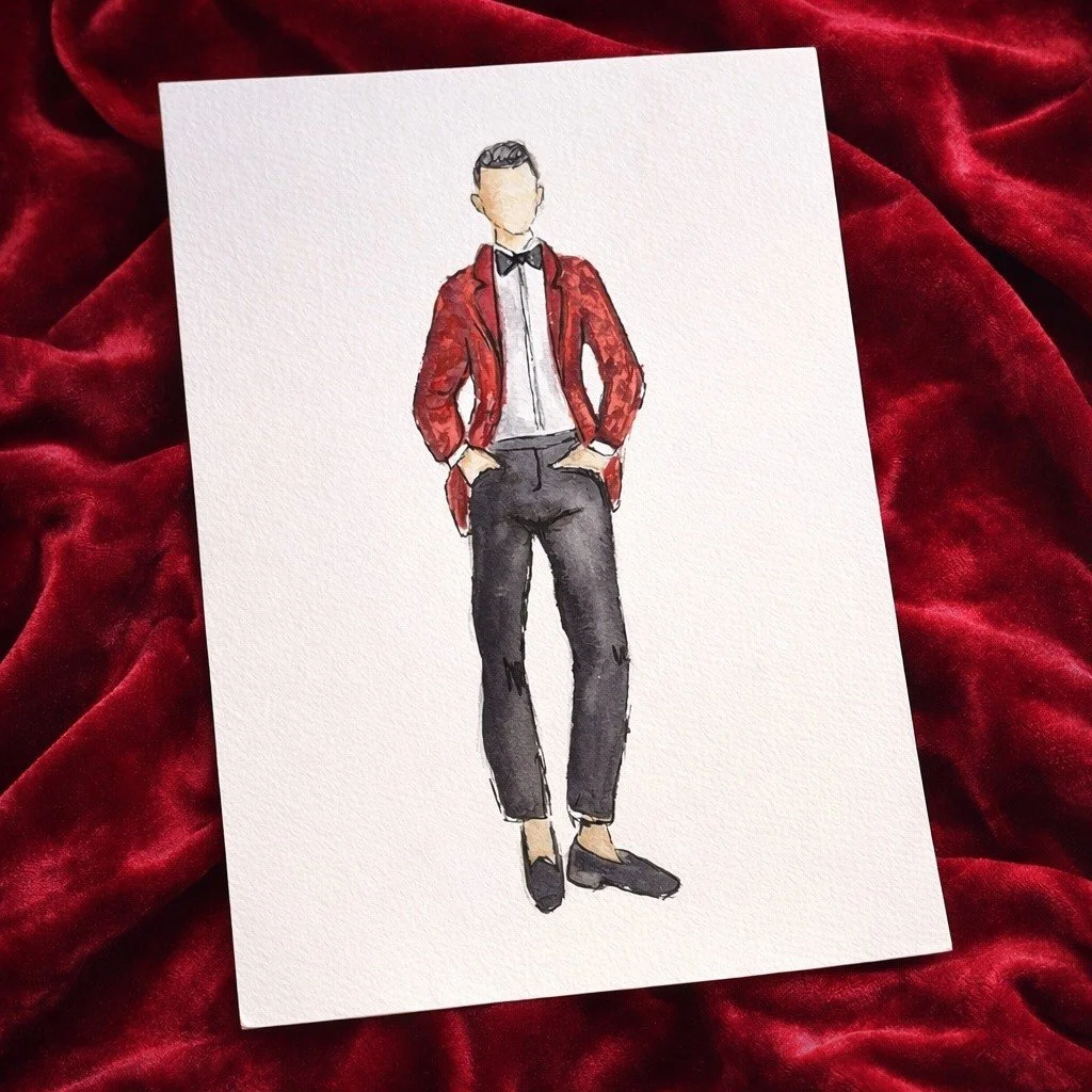 A sharp suit always makes a statement ✨

We love capturing all the little details &mdash; from the cut of the jacket to the colour of the tie &mdash; turning a special outfit into a hand-painted keepsake.

A beautiful reminder of the day, long after 