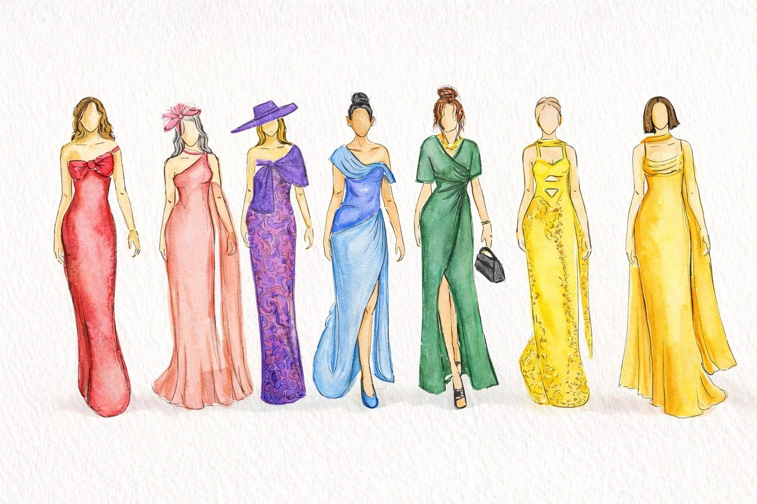 Which colour would you choose for a summer wedding? 🌈☀️

#summer #wedding #dress #illustrations #fashionillustration