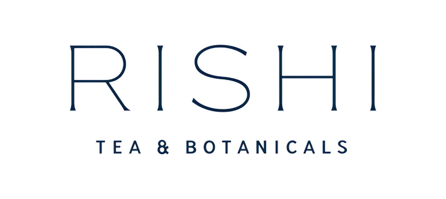 Stylized logo for RISHI TEA & BOTANICALS with bold black and colored accents.
