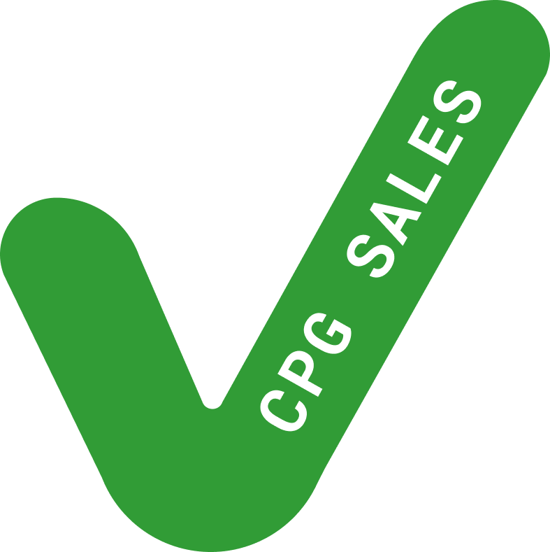 A green check mark with the text 'CPG SALES' written vertically inside the check mark.
