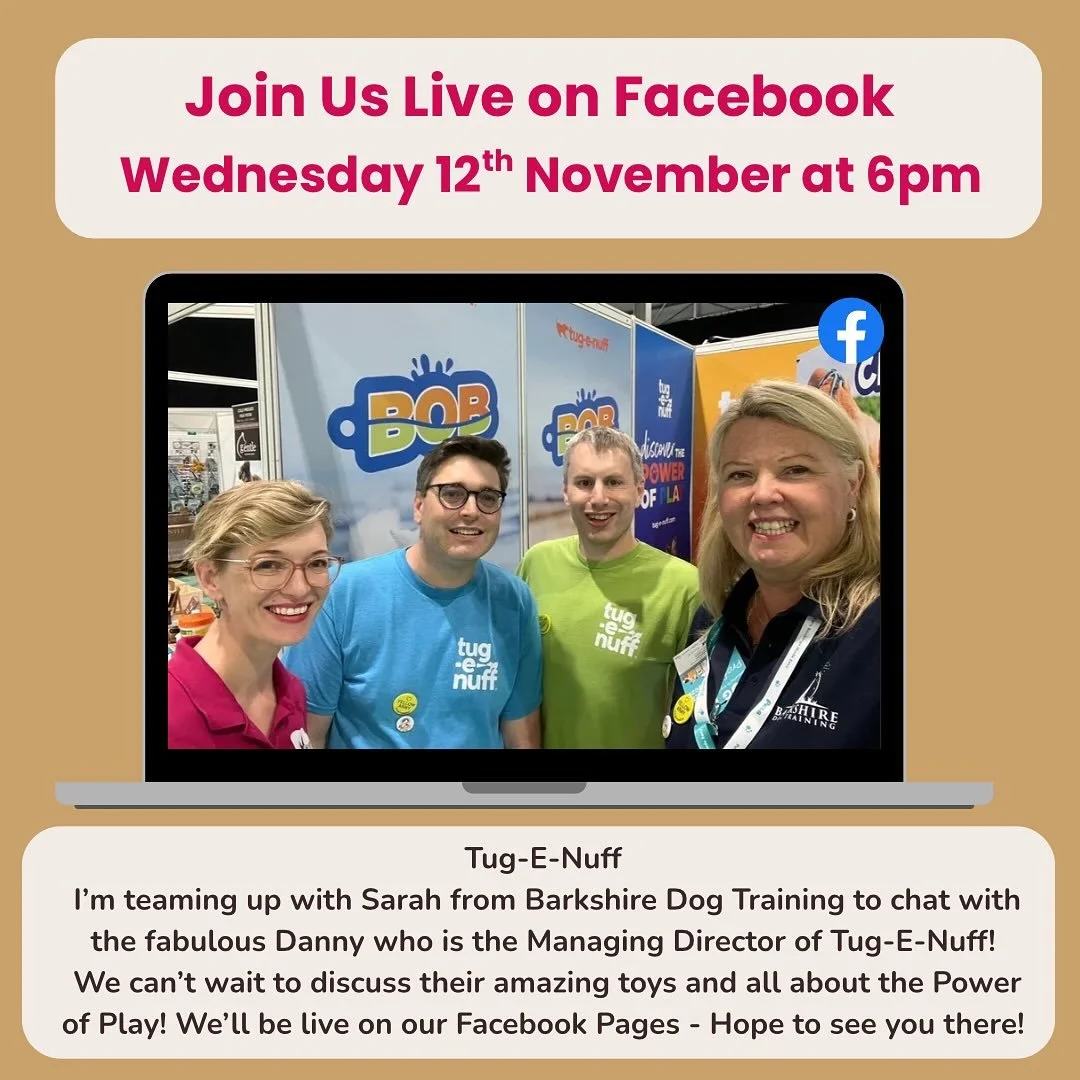 Sarah from @barkshiredogtraining and I can&rsquo;t wait to chat with Danny from @tugenuff . We&rsquo;re both really proud to be Pro Partners and we can&rsquo;t wait to talk all about the Power of Play.

Izzy absolutely loves their fluffy tugs and Fre