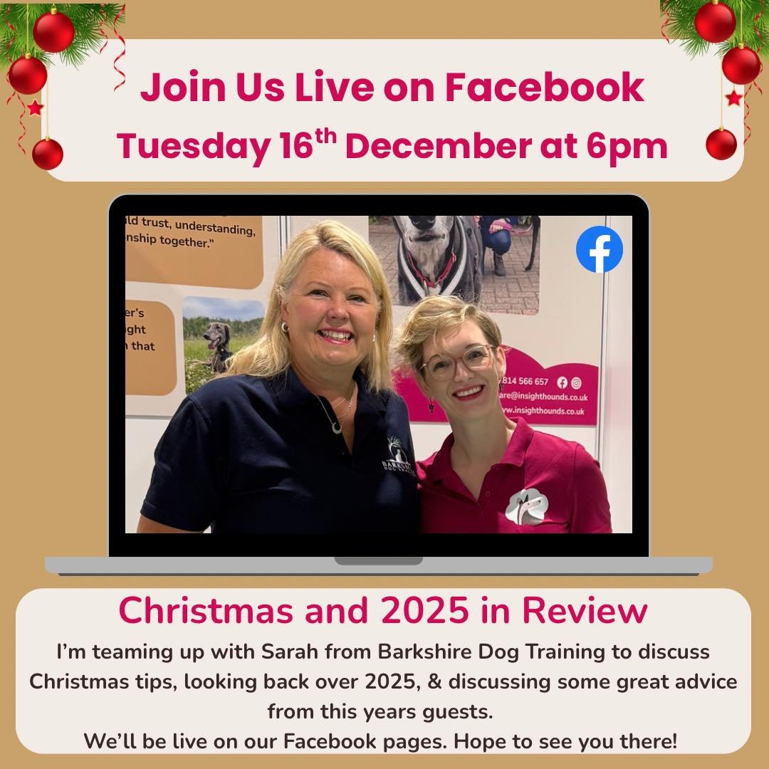 I&rsquo;ll be live on Facebook with Sarah from @barkshiredogtraining  on Tuesday 16th December for a relaxed Christmas catch up and 2025 reflection.

We&rsquo;ll be sharing Christmas tips, looking back on the year, and chatting through some brilliant