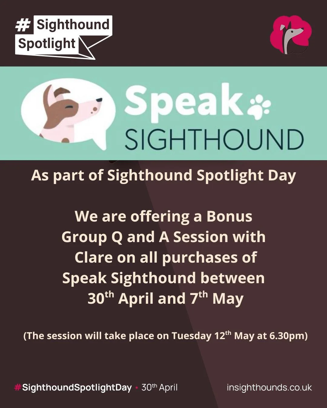 As part of Sighthound Spotlight Day we are offering a bonus Q and A session with all Speak Sighthound sales between 30th April and 7th May. If you are new here Speak Sighthound is a digital self study pack made in collaboration with the fabulous clin