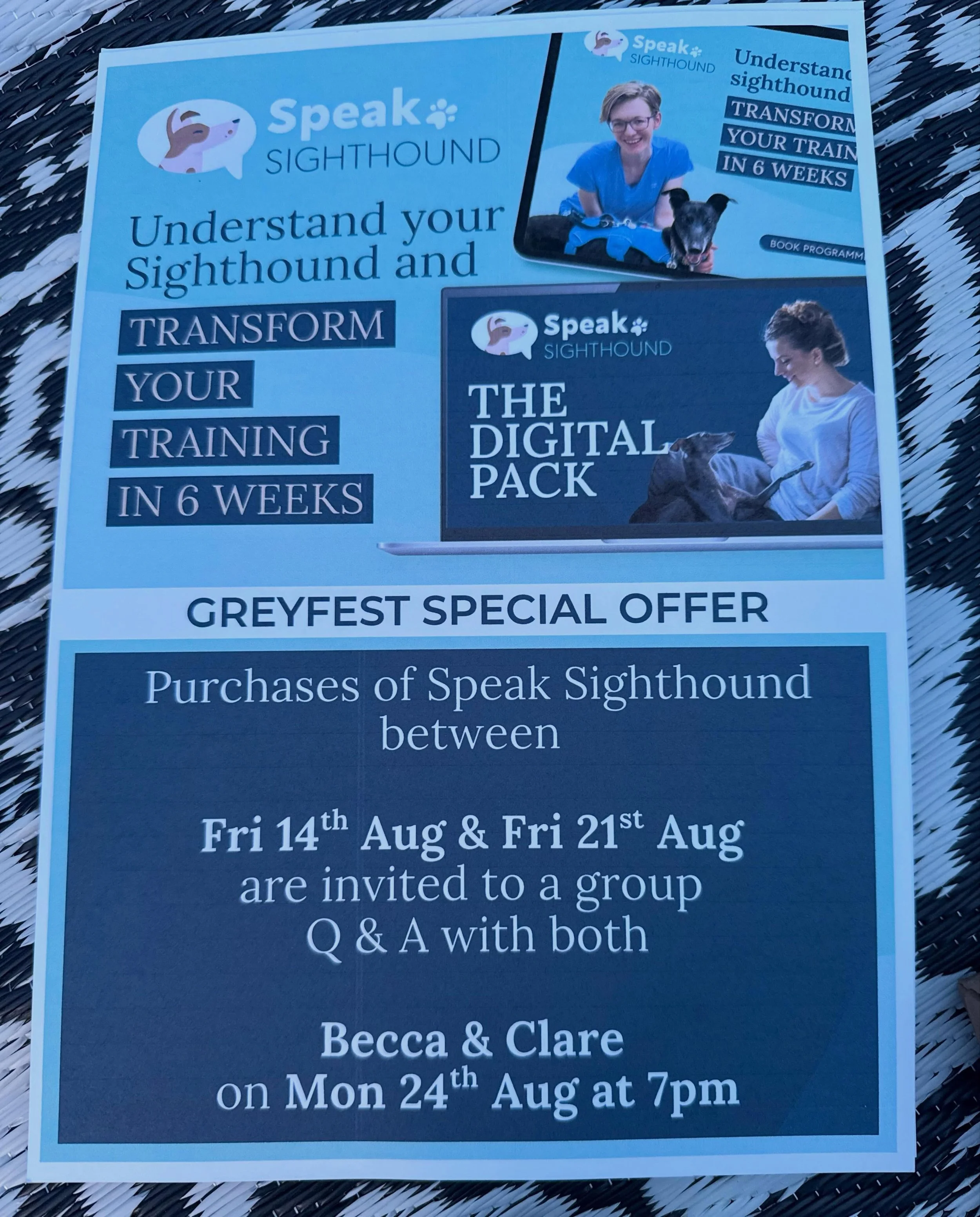 Bonus offer on Speak Sighthound celebrating Greyfest! 

If you are at Greyfest I&rsquo;ll be here all weekend and Becca will be here Saturday afternoon and Sunday morning.

Pop by to say hello! 👋🏻 @behaviourbybecca