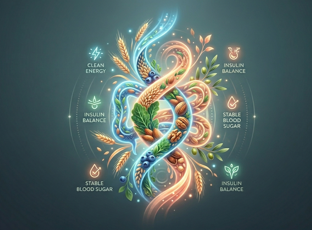 a picture of a intestine, healthy using clean energy, keeping insulin balance and stable sugar because of a healthy diet