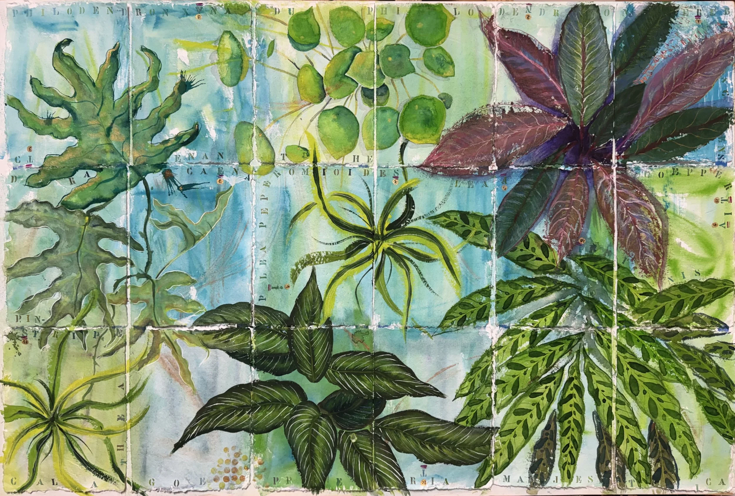 Malibu Green; Watercolor and mixed media
