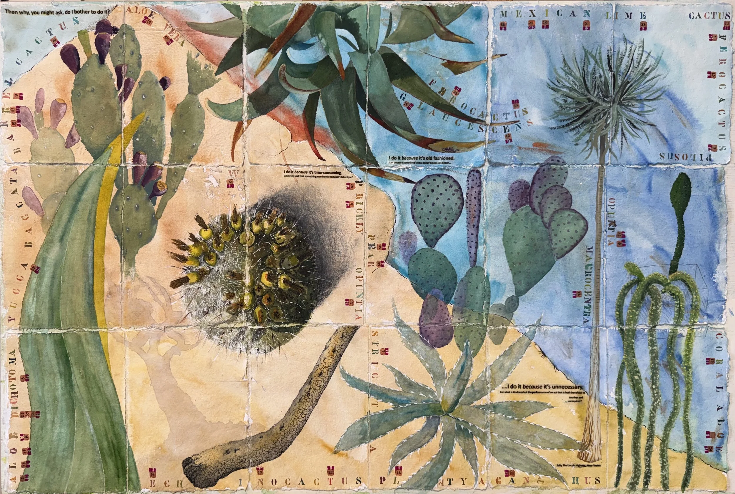 Palm Springs Gold; Watercolor and mixed media
