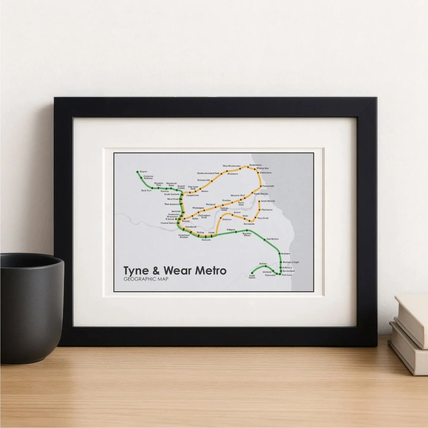 Tyne &amp; Wear Metro - Geographic Map
From &pound;9

My geographic map of the Tyne and Wear @my_metro shows the accurate route that this transport system takes, through Newcastle upon Tyne, Gateshead and Sunderland. Add a touch of Northern home deco