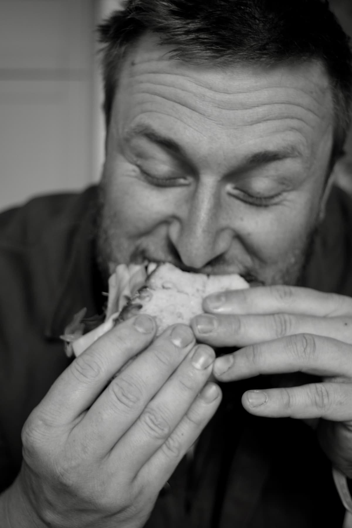 Also tucking into a sandwich