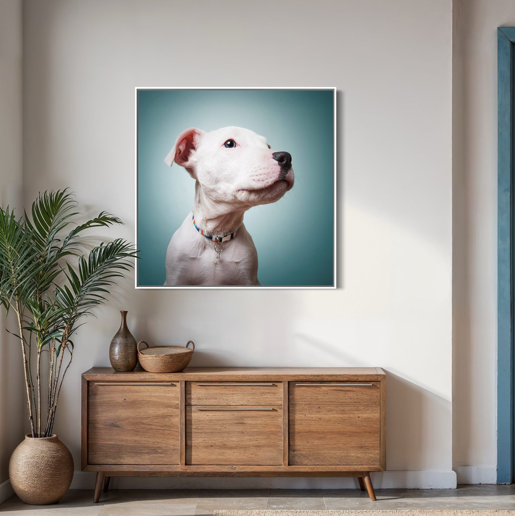 Framed photograph of a dog.
