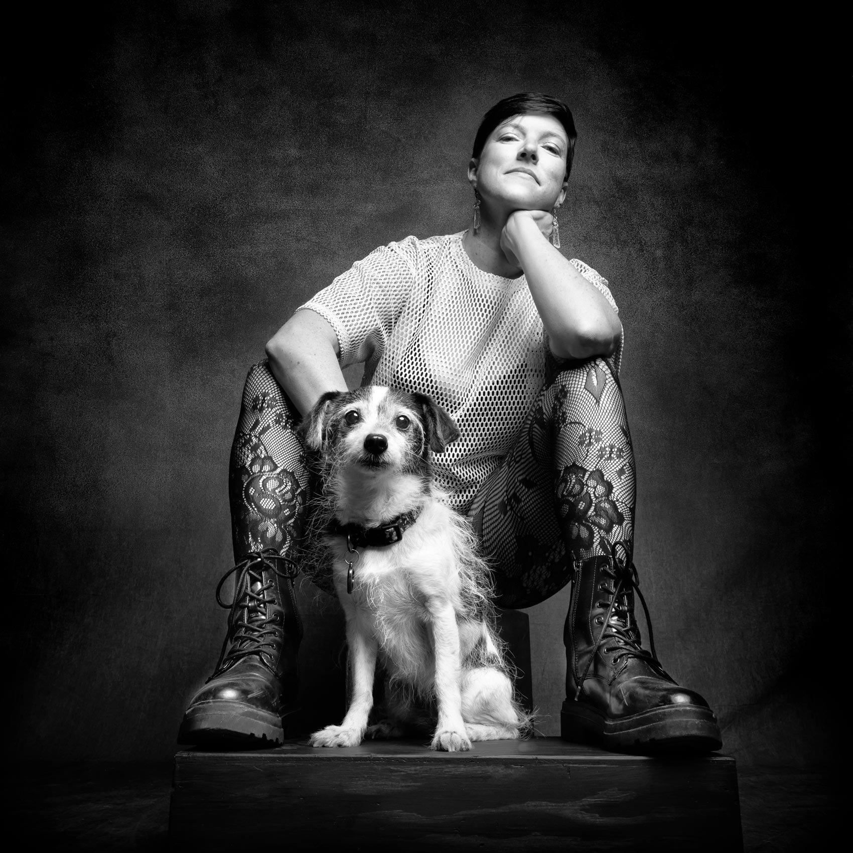 Roller Girls portrait with rescue dog for The Bond Between calendar