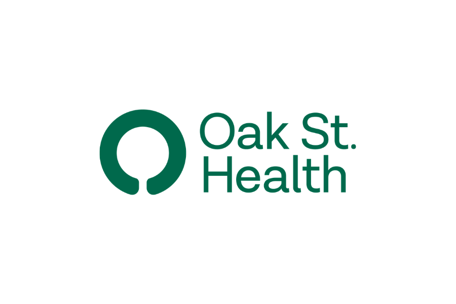 Oak St. Health logo featuring a green circular emblem and the text 'Oak St. Health'.