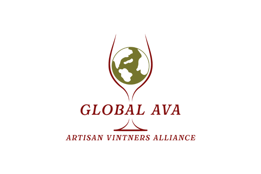 Logo for Global AVA, Artisan Vintners Alliance, featuring a wine glass with a globe inside.