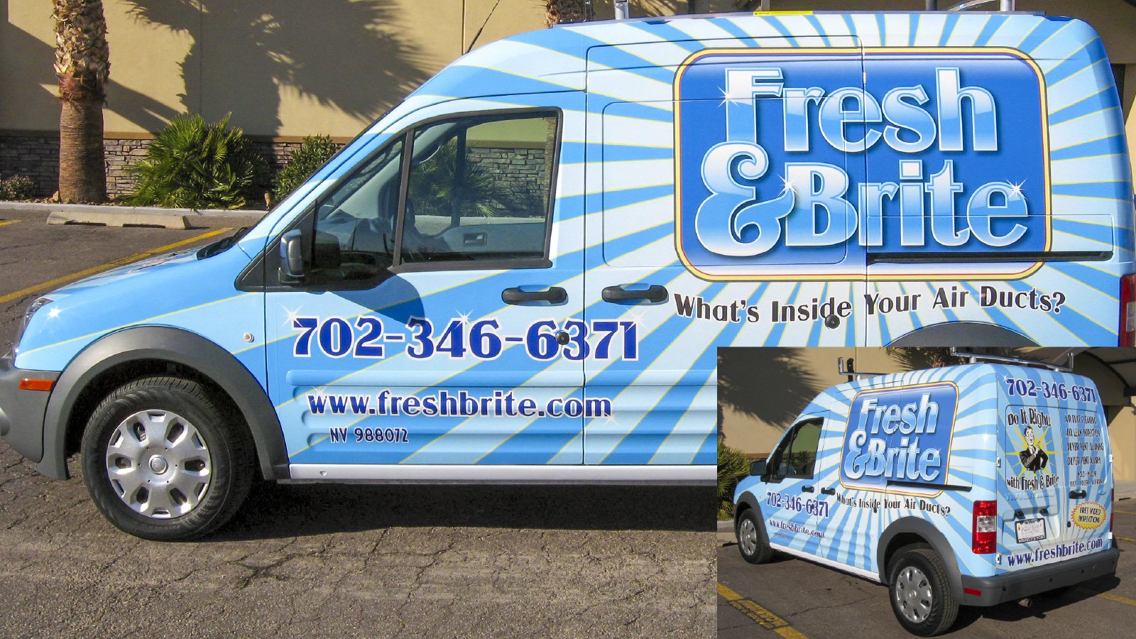 Outdoor advertising vehicle wrap and logo design for Fresh & Brite created by Rob Covington