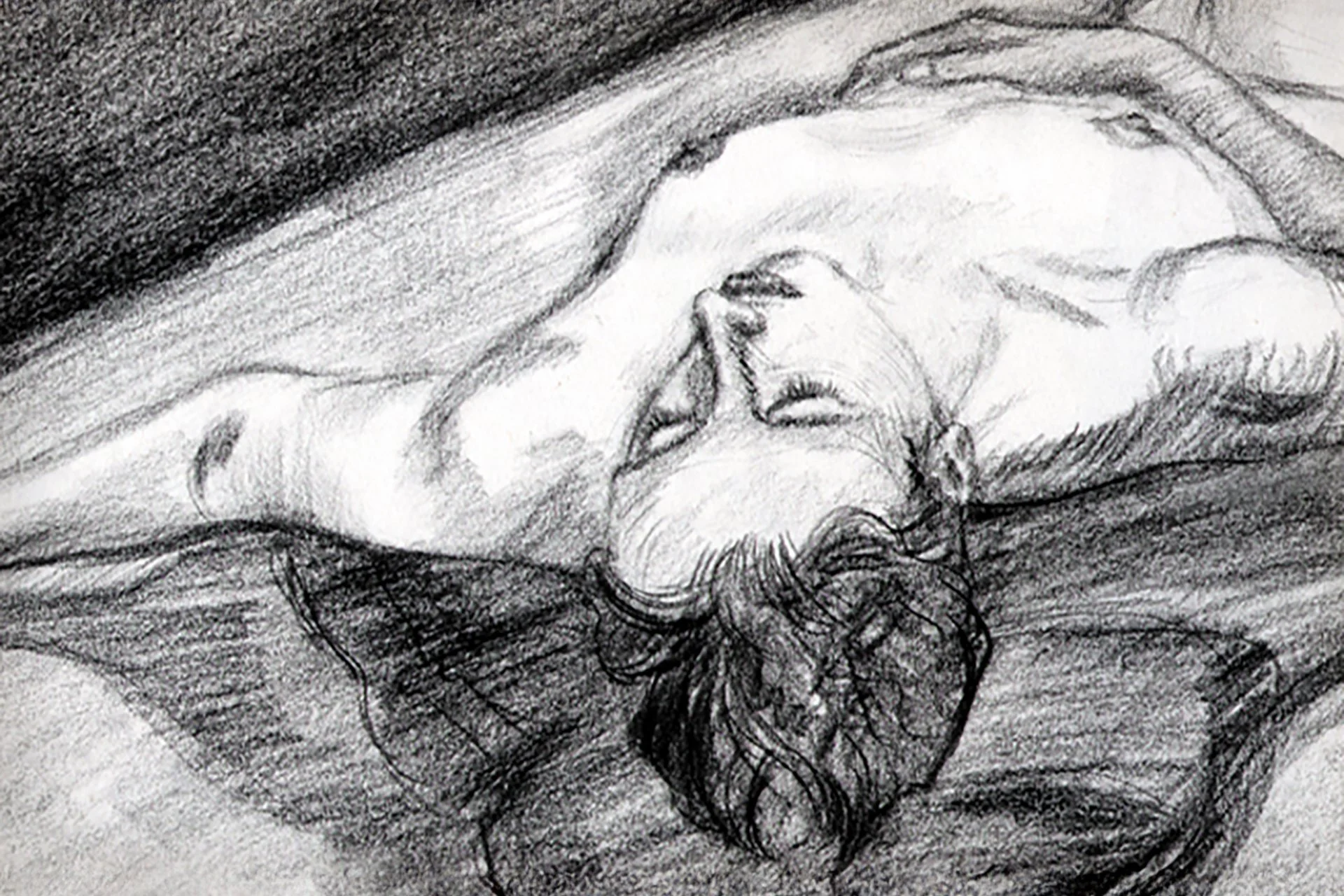 Charcoal drawing of a sleeping nude woman figure drawing by Rob Covington