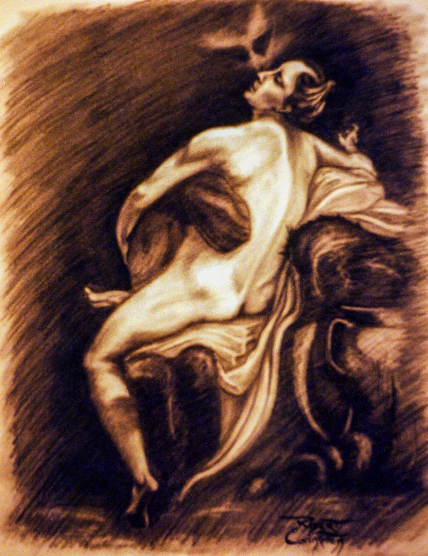 A master's study drawing in charcoal of Correggio's Jupiter and Io painting by Rob Covington