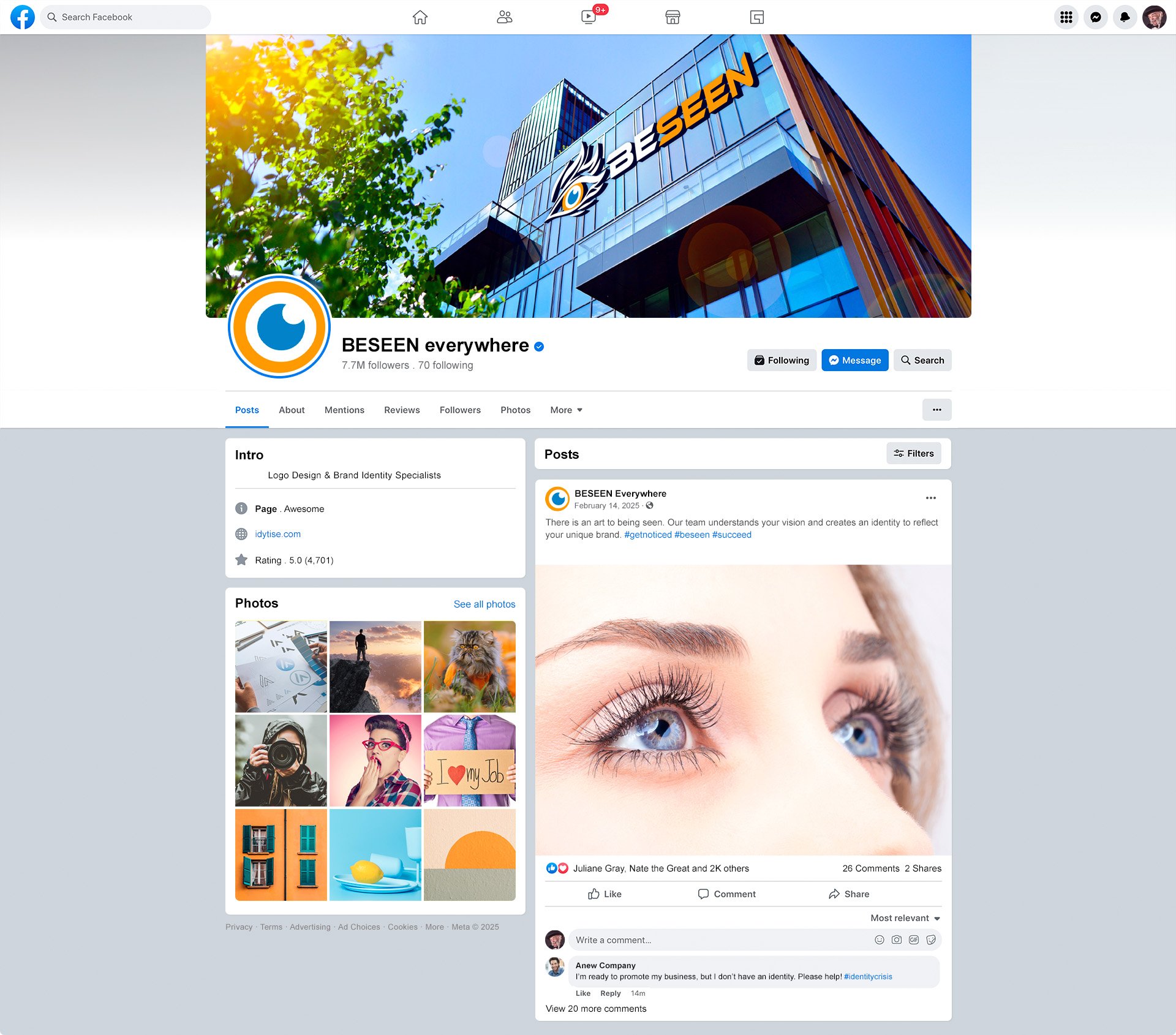 BeSeen branded social profile