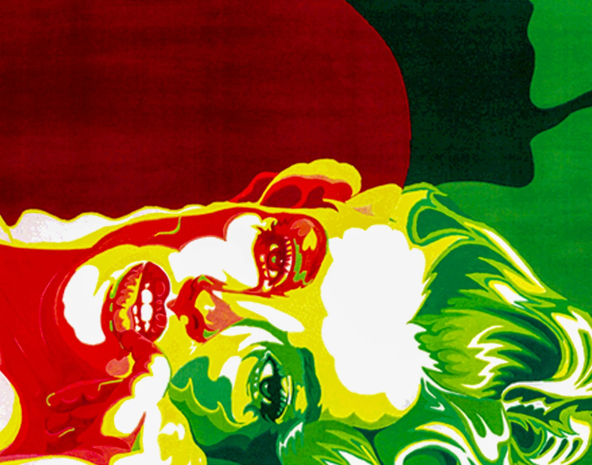 Gouache painting of Marilyn Monroe using a split-complementary color scheme, demonstrating color harmony and design principles, by Rob Covington.