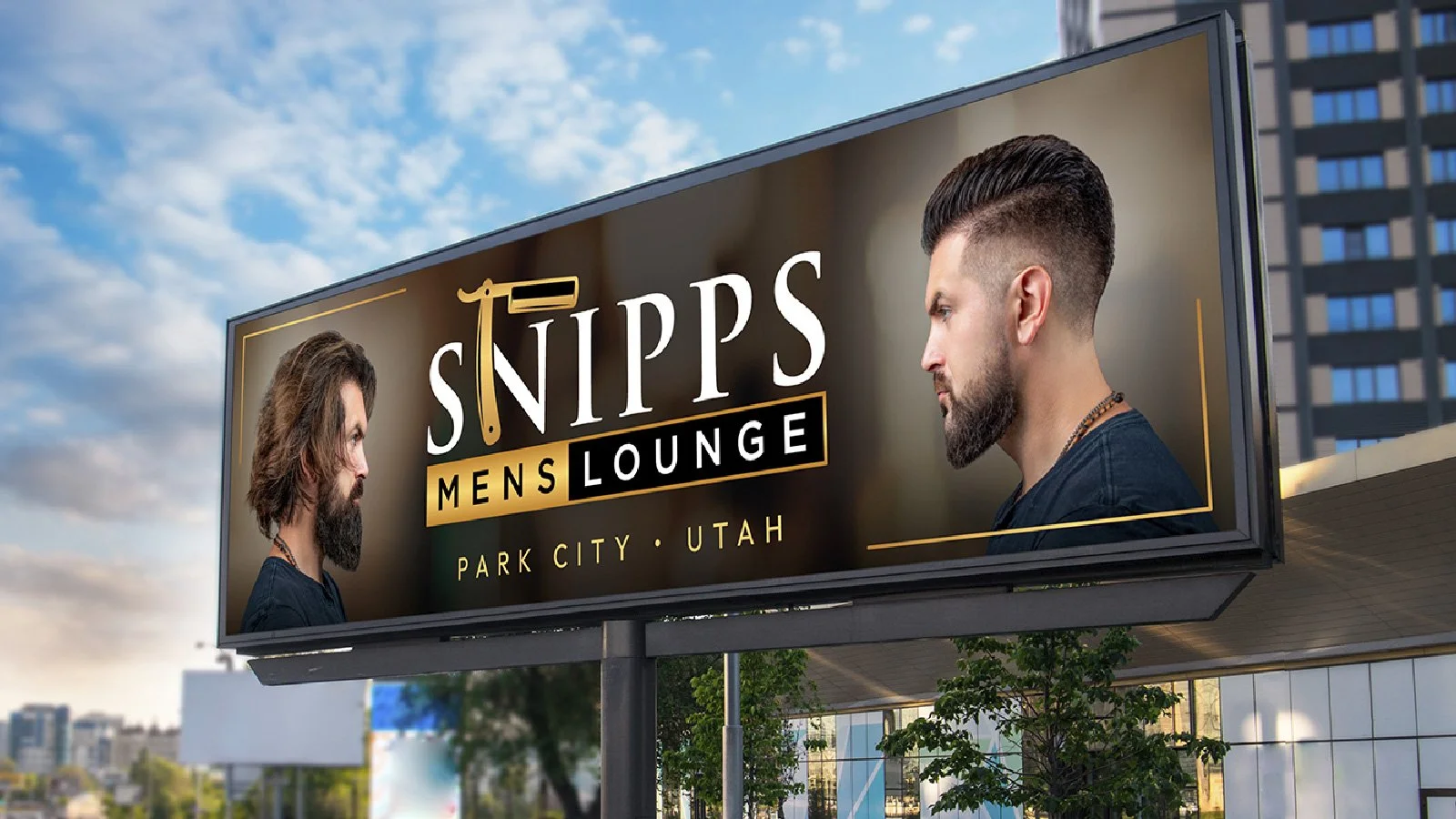 Outdoor advertising concept and design for Snipps Men's Lounge created by Rob Covington