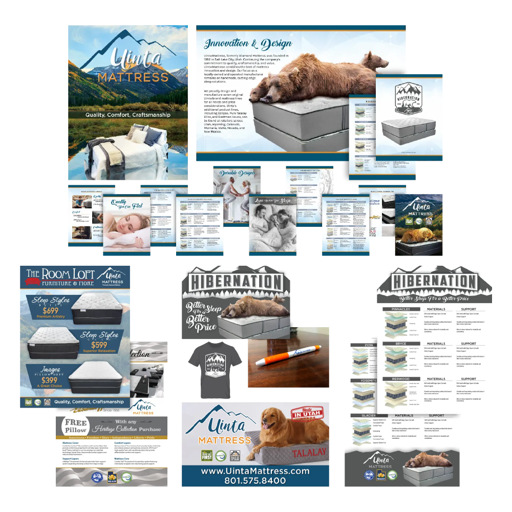 Collage of print design for Uinta Mattress created by Rob Covington