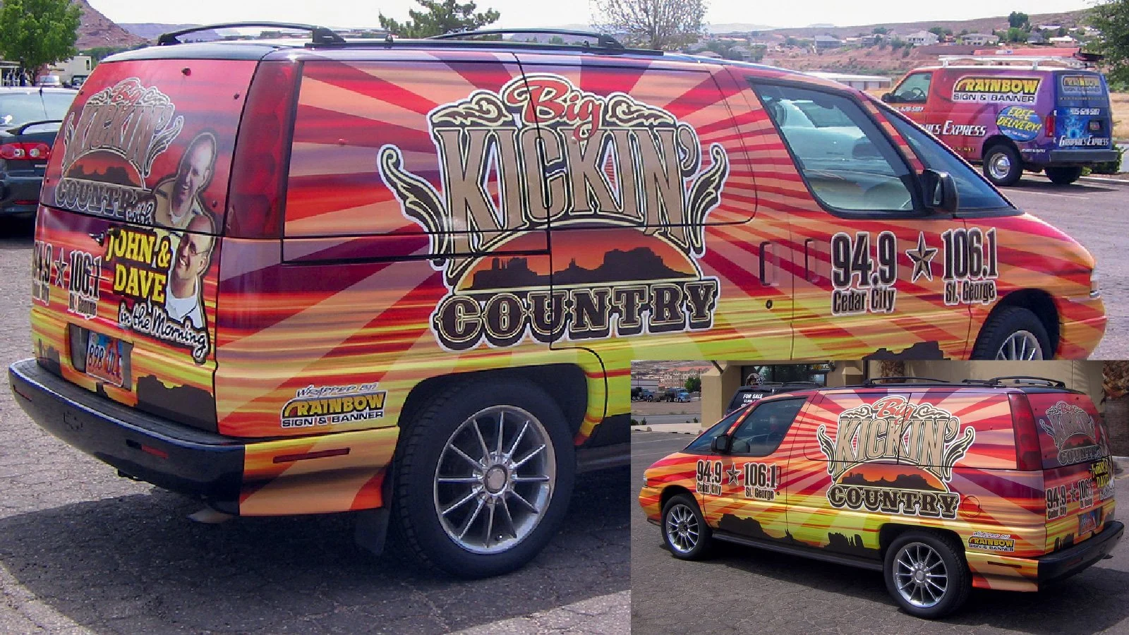Outdoor advertising vehicle wrap and logo design for Big Kickin' Country Radio, created by Rob Covington